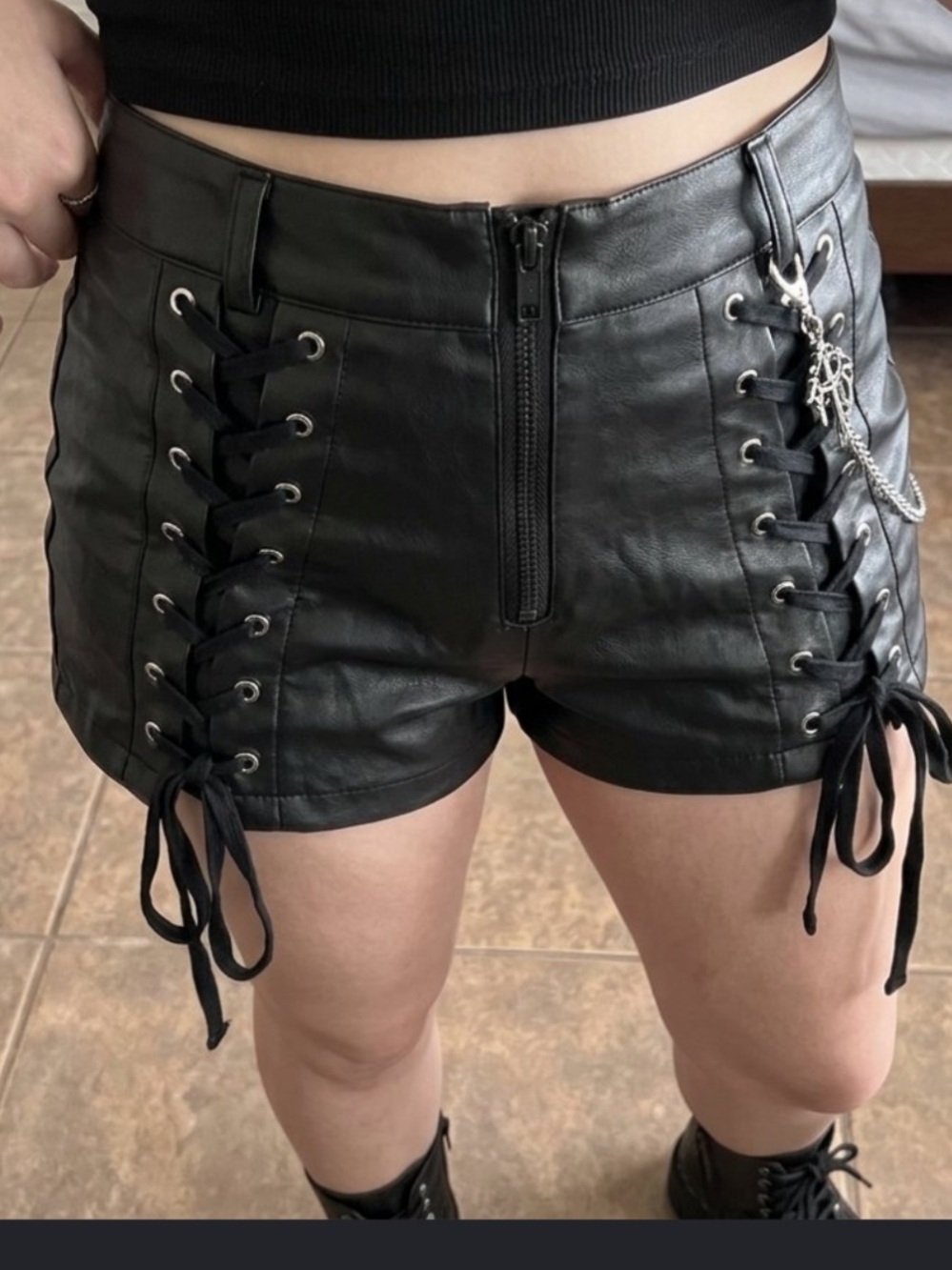 Killstar Black Faux Leather Lace-Up High Waist Shorts